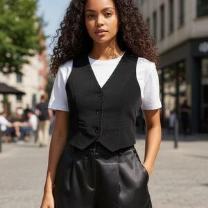 SHEIN Black High Waist Satin Wide Leg Pleated Shorts -Lg